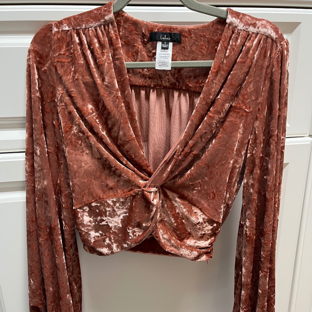 Long sleeve velvet crop top